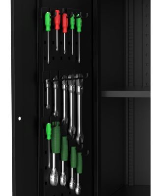 Metal Garage Storage Cabinet with Doors and Wheels, 72" High Lockable Storage with 4 Adjustable Shelves and Pegboard, for Garage Workshop