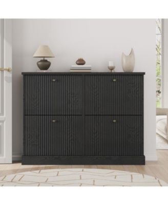 Fluted Shoe Cabinet with 4 Flip Drawers and Adjustable Removable Shelves, Freestanding Slim Shoe Organizer