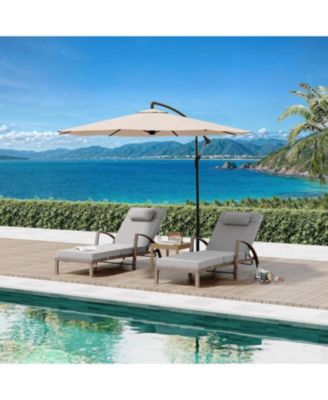 Set of 2 Outdoor Wicker Chaise Lounge Chairs with Cushions, Wheels, 5-Position Adjustable, Patio Poolside or Beach Use