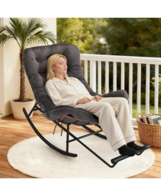 Papasan Rocking Chair with Removable Polyester Cushion, Extendable Footrest, Rattan Rocker for Living Room and Porch