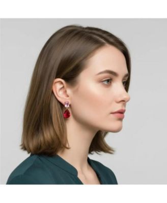 18K Gold Plated Pink and Red Cubic Zirconia Drop Earrings