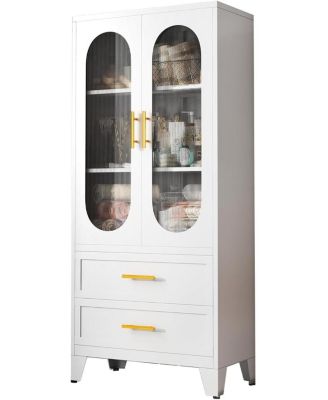 Pantry Storage Cabinet with Drawer, Glass Doors, Adjustable Shelves,   Laundry, Living, Bath, Dining, Tool