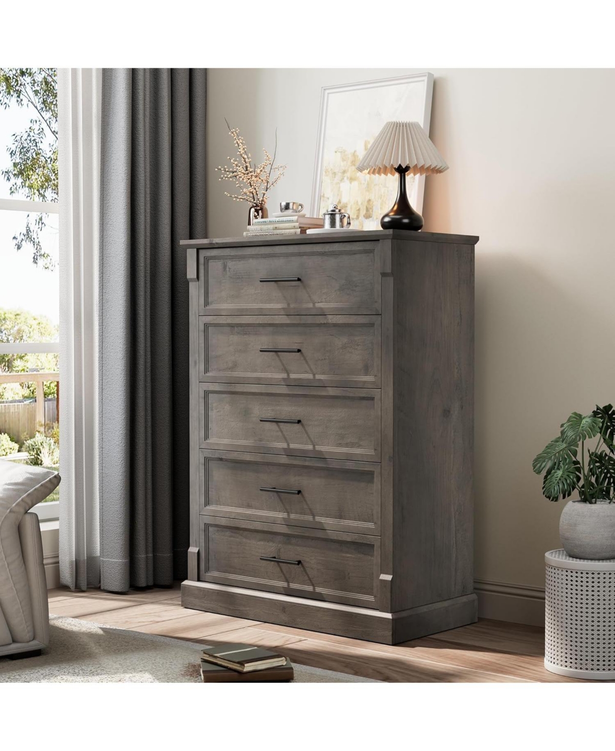 gaomon Farmhouse 5 Drawer Dresser Rustic Wood Chest for Bedroom