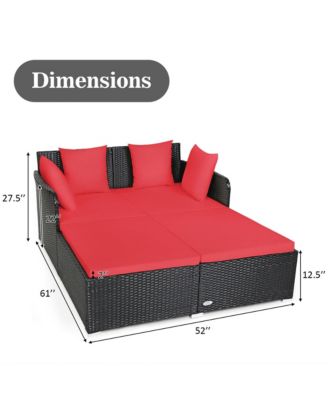 Rattan Patio Daybed Loveseat Sofa Yard Outdoor w/ Cushions Pillows