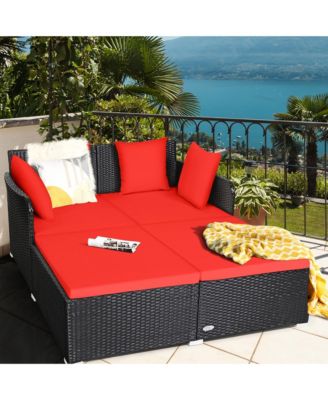 Rattan Patio Daybed Loveseat Sofa Yard Outdoor w/ Cushions Pillows