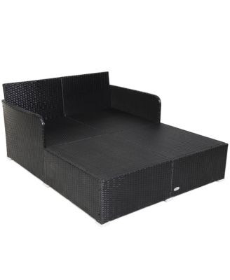 Rattan Patio Daybed Loveseat Sofa Yard Outdoor w/ Cushions Pillows