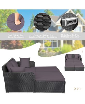 Rattan Patio Daybed Loveseat Sofa Yard Outdoor w/ Cushions Pillows