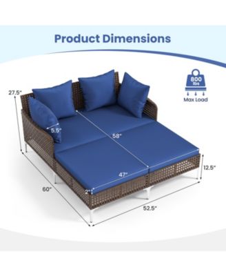 Outdoor Rattan Double Daybed Wicker Chaise Lounge
