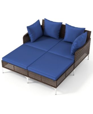 Outdoor Rattan Double Daybed Wicker Chaise Lounge