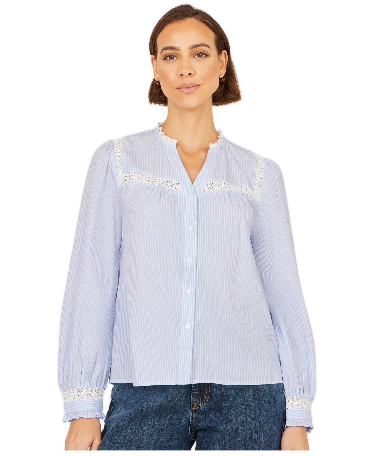 Женская рубашка Yumi Stripe With Lace Detail, цвет: Синий — фото 2