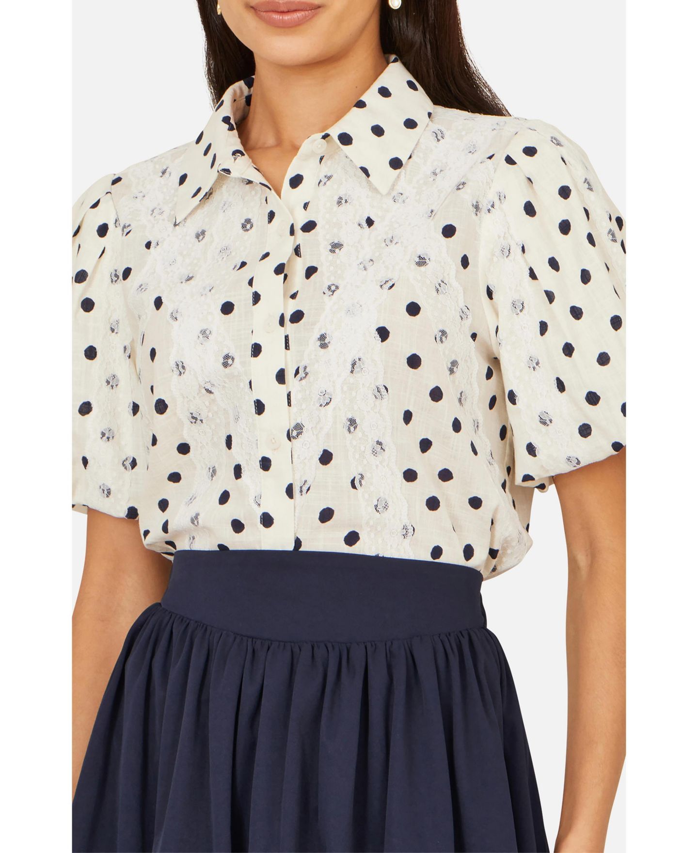 Женская рубашка Yumi Polka Dot Lace Boxy, цвет: Белый — фото 3