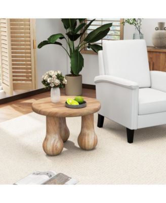 24" Small Solid Mahogany Wood Coffee Table with Thickened Top and Column Legs