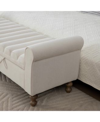 65.55" Modern Upholstered Storage Bench with Rolled Armrests and Rubberwood Legs, Napped Fabric Daybed for Living Room, Bedroom, Entryway