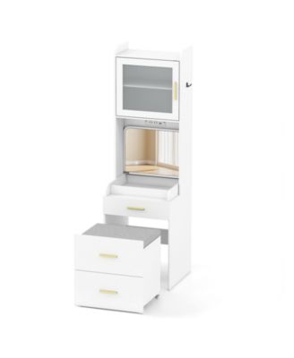 Makeup Vanity with Power Outlets and Flip-top Mirror and Storage Stool