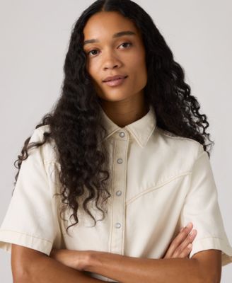 Women's Short-Sleeve Cropped-Fit Denim Shirt