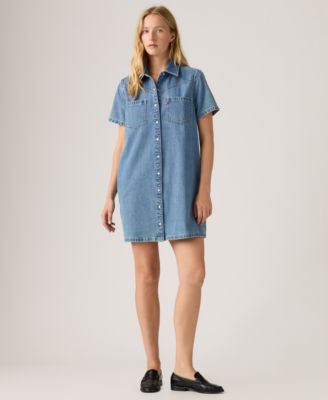 Women's Short-Sleeve Collared Denim Shirt Dress