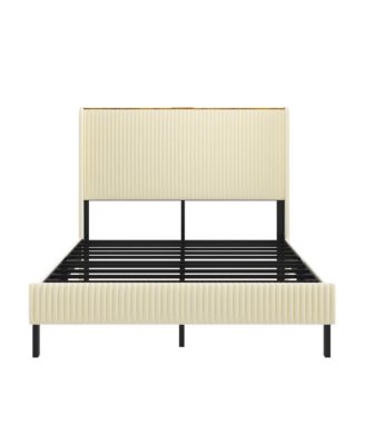 Metal Platform Bed Beige Charging Station 2 USB Ports Noise Free No Box Spring Needed