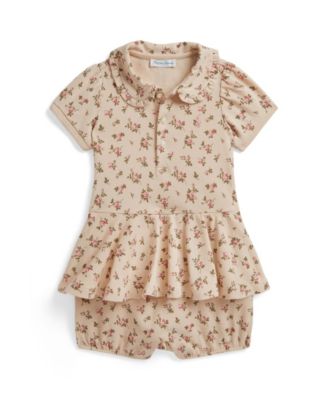 Baby Girls' Floral Stretch Mesh Peplum Polo Shortall