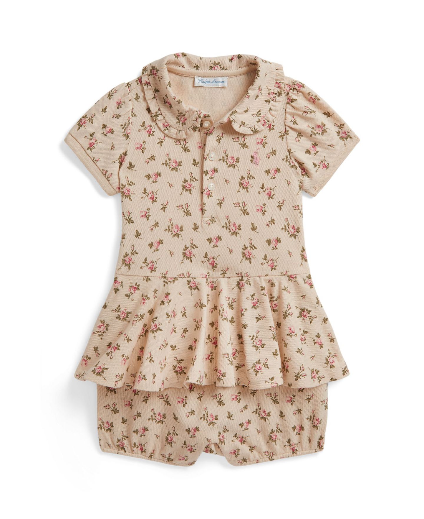 Детский цветочный полукомбинезон Polo Ralph Lauren с баской, из сетки-стретч, поло, цвет: С принтом — фото 1
