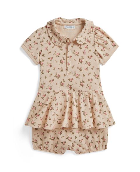 Детский цветочный полукомбинезон Polo Ralph Lauren с баской, из сетки-стретч, поло, цвет: С принтом
