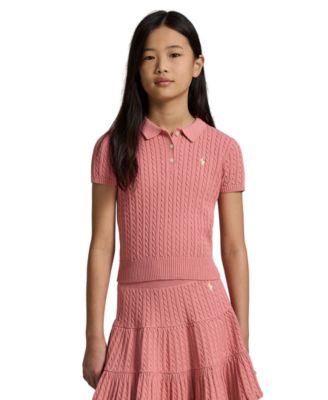 Girls' 7-16 Mini-Cable Polo Sweater