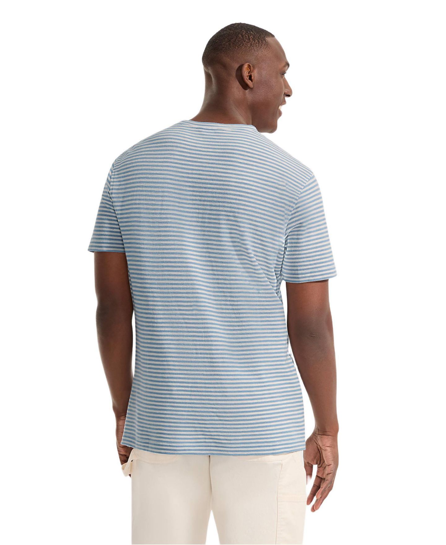 Мужская футболка Lands' End Short Sleeve Cotton Linen, цвет: Синий полосатый — фото 3