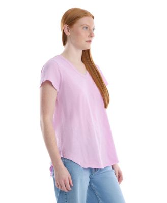 Women's Short Sleeve Shrunken V-Neck Shirttail Tee