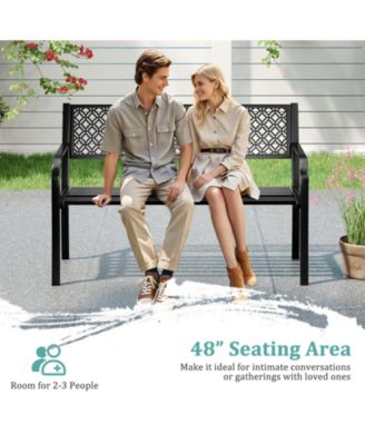 50 Inches Outdoor Garden Bench with Geometric Lattice Backrest and Slatted Seat