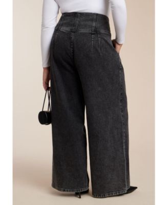 Women's Corset Waist Wide Leg Jean