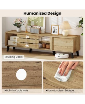 Mid Century Modern TV Stand for 80 in TVs with Sliding Doors