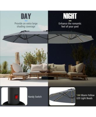 15.5 ft Extra Large Patio Umbrella with Solar LED Lights