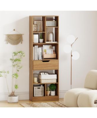 61 Inch Bookcase with Drawer and 8 Storage Compartments