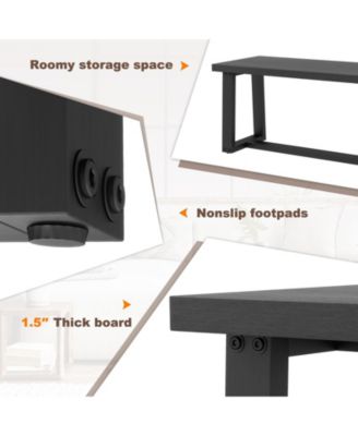 Wood Dining Bench with Metal Frame and Adjustable Foot Pads