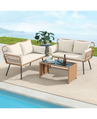 Outdoor Rattan Two Seat Chair with Cushions and Metal Legs