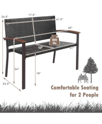 Outdoor Patio Rattan Wicker Bench with Armrests for Garden