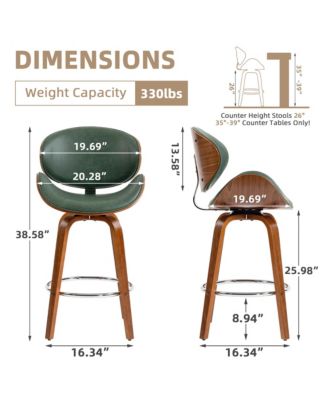 Swivel Bar Stools Set of 3, 26 Inches Mid-Century Modern Counter Height Bar Stools