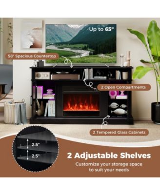 58 in Fireplace TV Stand with LED Lights and Glass Doors