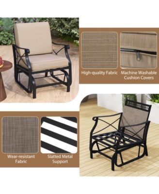 Patio Glider Rocking Chair with Metal Frame and Cushions