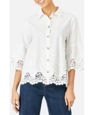 Women's Cotton Lace Border Shirt