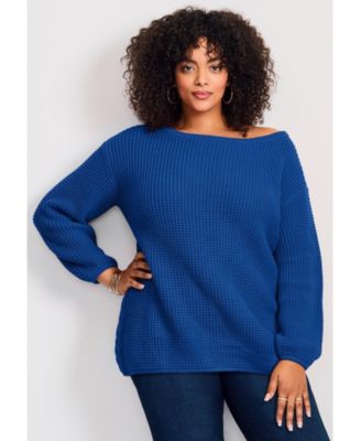 Plus Size Waffle Stitch Pullover Sweater