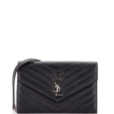Small Classic Monogram Wallet on Chain Matelasse Chevron Leather