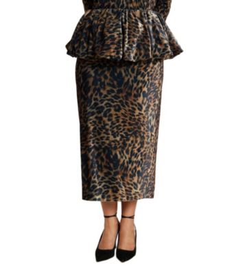 Women's Leopard Velvet Bubble Peplum Skirt