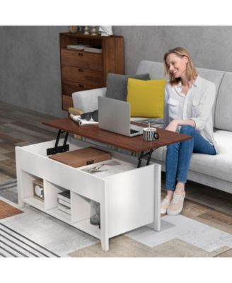 Lift Top Coffee Table w/ Hidden Compartment and Storage Shelves Modern Furniture