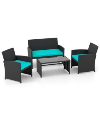 4PCS Patio Rattan Furniture Conversation Sets Cushion Sofa Table Garden