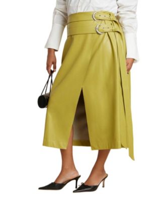 Women's Double Belt Wrap Faux Leather Skirt