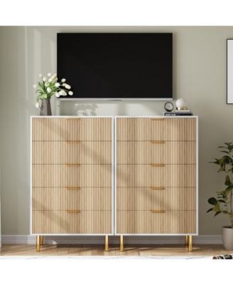 5 Drawer Tall Wood Dresser Wooden Cabinet with Handles Wide Modern Storage for Living Room Hallway