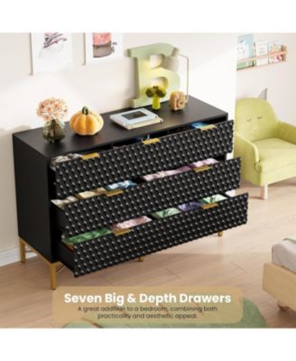 7 Drawer Dresser Modern Wooden Chest with Wide Top and Deep Drawers