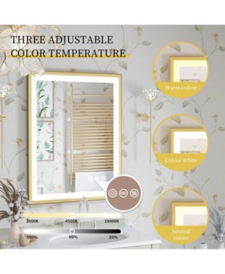 LED Bathroom Mirror with Gold Frame  3 Color Temperature Anti-Fog