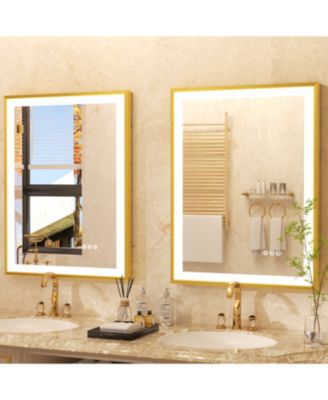 LED Bathroom Mirror with Gold Frame  3 Color Temperature Anti-Fog