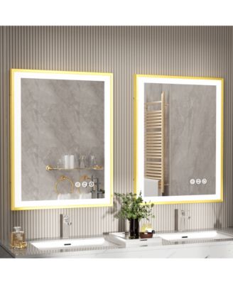 LED Bathroom Mirror with Gold Frame  3 Color Temperature Anti-Fog
